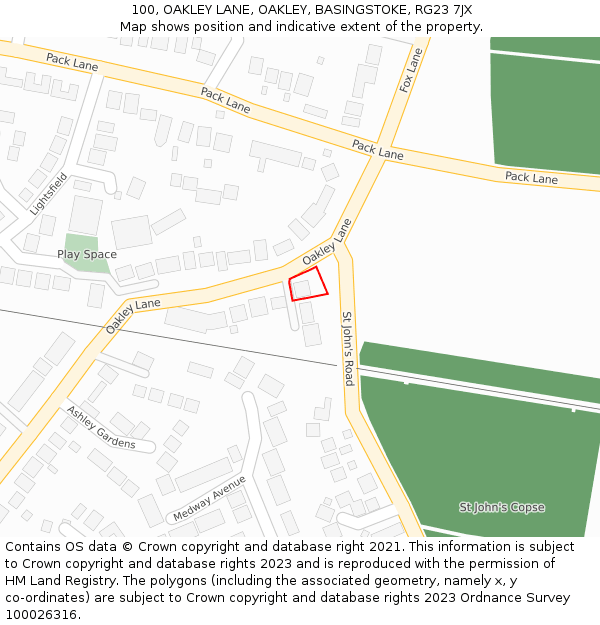 100, OAKLEY LANE, OAKLEY, BASINGSTOKE, RG23 7JX: Location map and indicative extent of plot