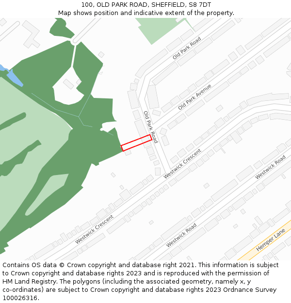 100, OLD PARK ROAD, SHEFFIELD, S8 7DT: Location map and indicative extent of plot