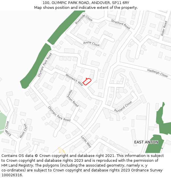 100, OLYMPIC PARK ROAD, ANDOVER, SP11 6RY: Location map and indicative extent of plot