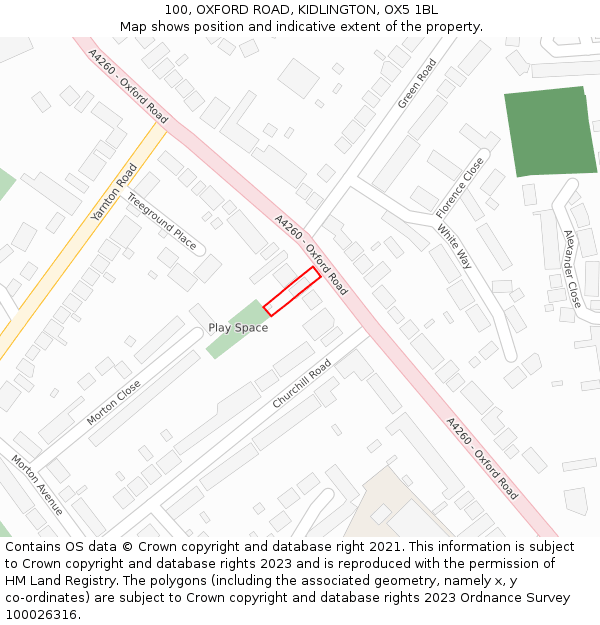 100, OXFORD ROAD, KIDLINGTON, OX5 1BL: Location map and indicative extent of plot