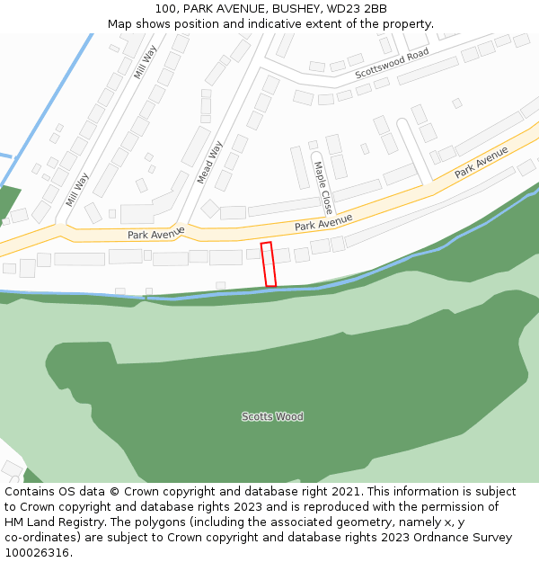 100, PARK AVENUE, BUSHEY, WD23 2BB: Location map and indicative extent of plot