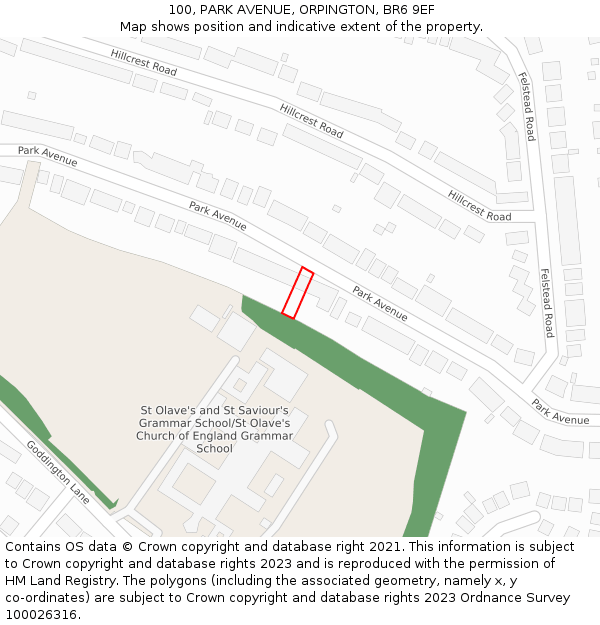 100, PARK AVENUE, ORPINGTON, BR6 9EF: Location map and indicative extent of plot