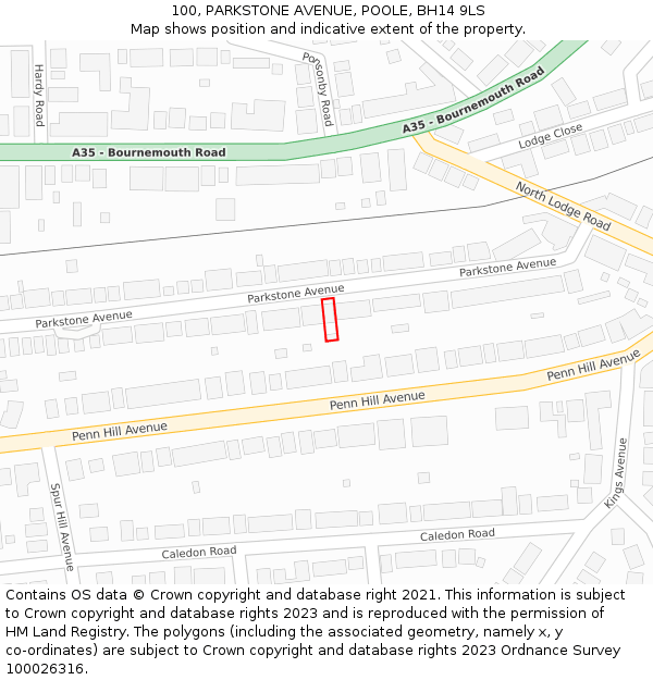 100, PARKSTONE AVENUE, POOLE, BH14 9LS: Location map and indicative extent of plot