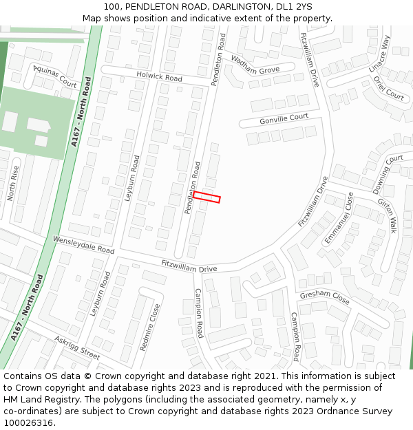 100, PENDLETON ROAD, DARLINGTON, DL1 2YS: Location map and indicative extent of plot