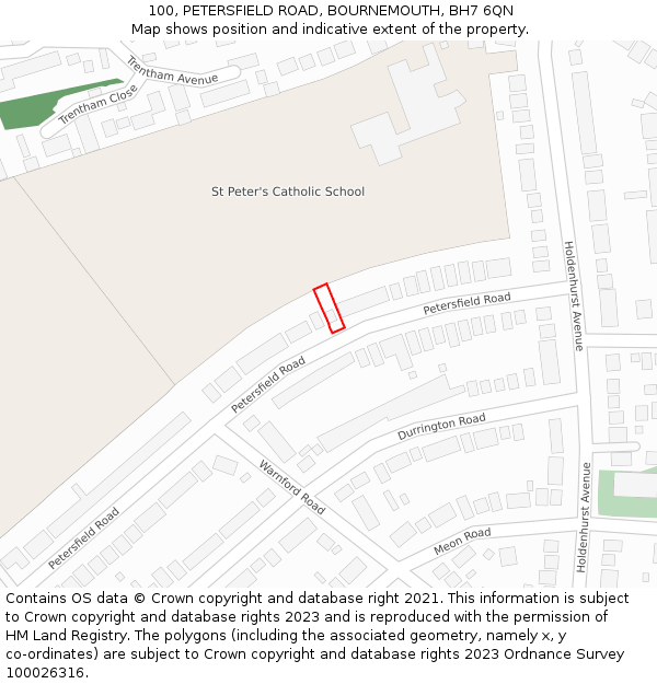 100, PETERSFIELD ROAD, BOURNEMOUTH, BH7 6QN: Location map and indicative extent of plot
