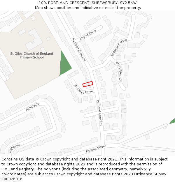 100, PORTLAND CRESCENT, SHREWSBURY, SY2 5NW: Location map and indicative extent of plot