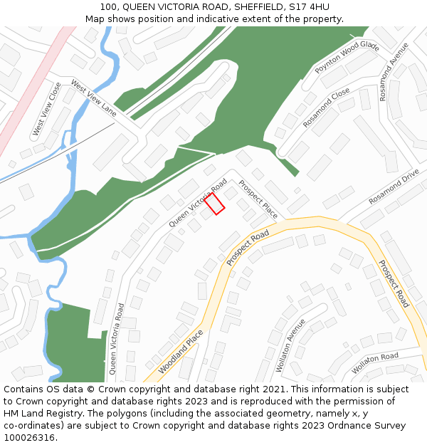 100, QUEEN VICTORIA ROAD, SHEFFIELD, S17 4HU: Location map and indicative extent of plot