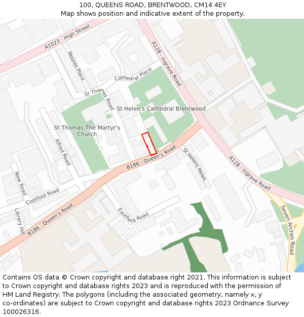 100, QUEENS ROAD, BRENTWOOD, CM14 4EY: Location map and indicative extent of plot
