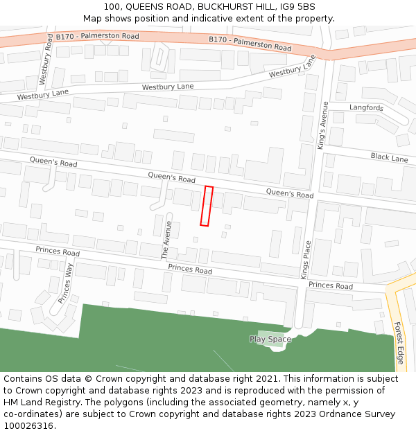 100, QUEENS ROAD, BUCKHURST HILL, IG9 5BS: Location map and indicative extent of plot