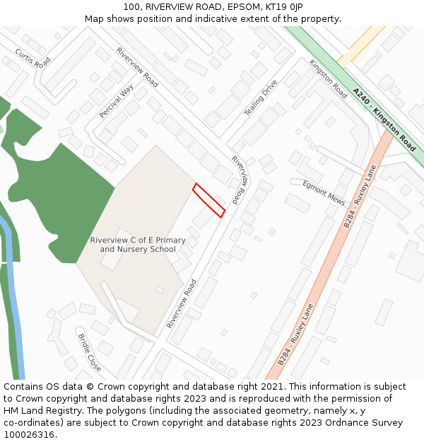 100, RIVERVIEW ROAD, EPSOM, KT19 0JP: Location map and indicative extent of plot