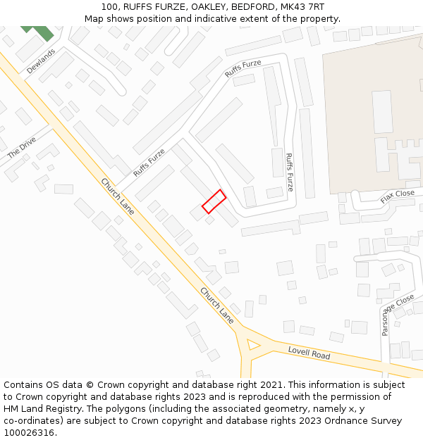 100, RUFFS FURZE, OAKLEY, BEDFORD, MK43 7RT: Location map and indicative extent of plot