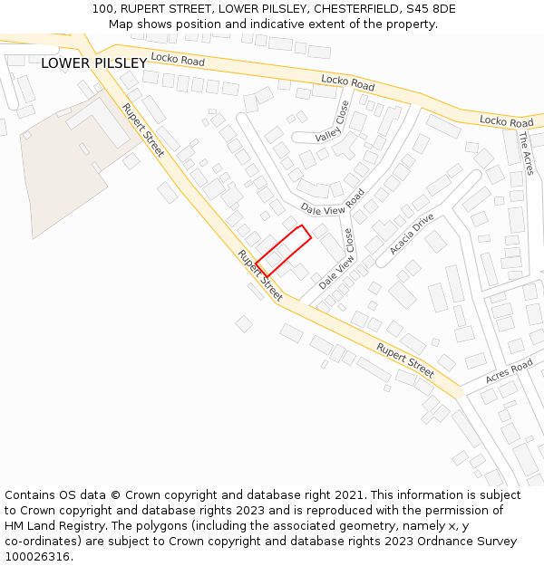 100, RUPERT STREET, LOWER PILSLEY, CHESTERFIELD, S45 8DE: Location map and indicative extent of plot