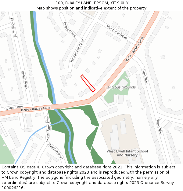 100, RUXLEY LANE, EPSOM, KT19 0HY: Location map and indicative extent of plot