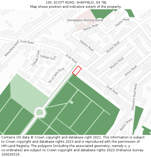 100, SCOTT ROAD, SHEFFIELD, S4 7BJ: Location map and indicative extent of plot