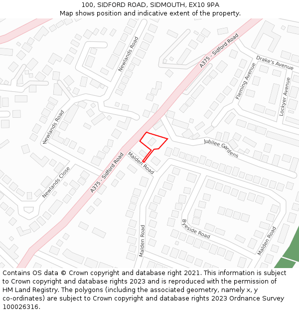 100, SIDFORD ROAD, SIDMOUTH, EX10 9PA: Location map and indicative extent of plot