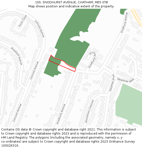100, SNODHURST AVENUE, CHATHAM, ME5 0TB: Location map and indicative extent of plot