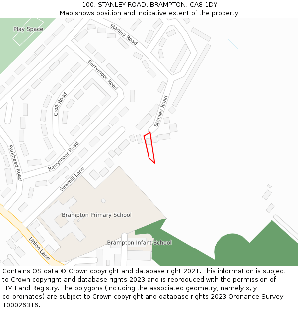 100, STANLEY ROAD, BRAMPTON, CA8 1DY: Location map and indicative extent of plot