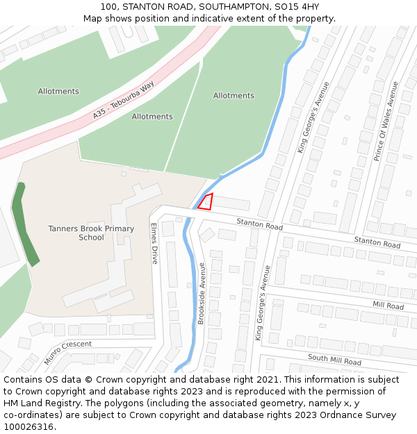 100, STANTON ROAD, SOUTHAMPTON, SO15 4HY: Location map and indicative extent of plot