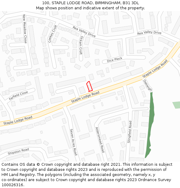 100, STAPLE LODGE ROAD, BIRMINGHAM, B31 3DL: Location map and indicative extent of plot