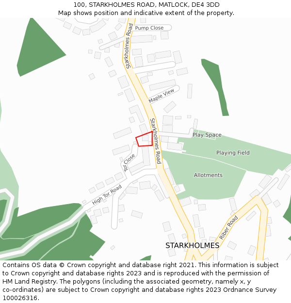 100, STARKHOLMES ROAD, MATLOCK, DE4 3DD: Location map and indicative extent of plot