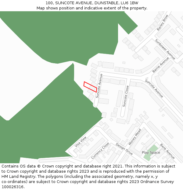 100, SUNCOTE AVENUE, DUNSTABLE, LU6 1BW: Location map and indicative extent of plot
