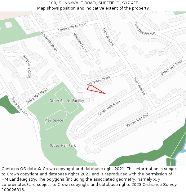 100, SUNNYVALE ROAD, SHEFFIELD, S17 4FB: Location map and indicative extent of plot