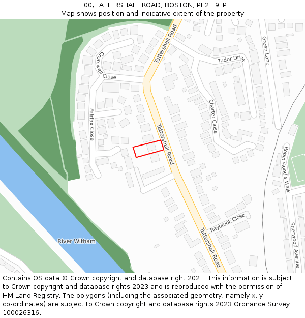 100, TATTERSHALL ROAD, BOSTON, PE21 9LP: Location map and indicative extent of plot