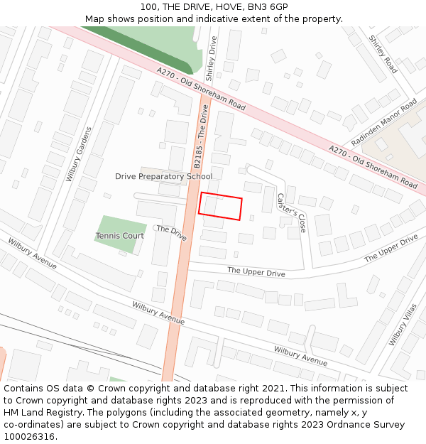 100, THE DRIVE, HOVE, BN3 6GP: Location map and indicative extent of plot