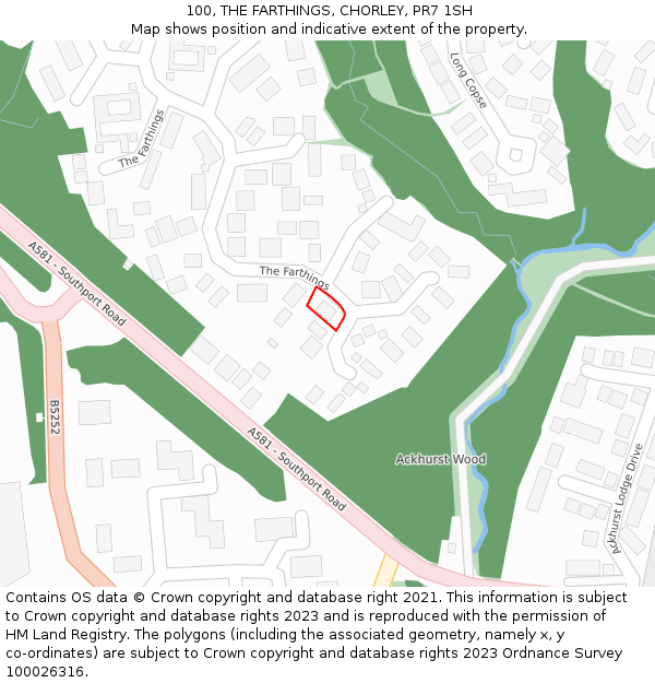 100, THE FARTHINGS, CHORLEY, PR7 1SH: Location map and indicative extent of plot