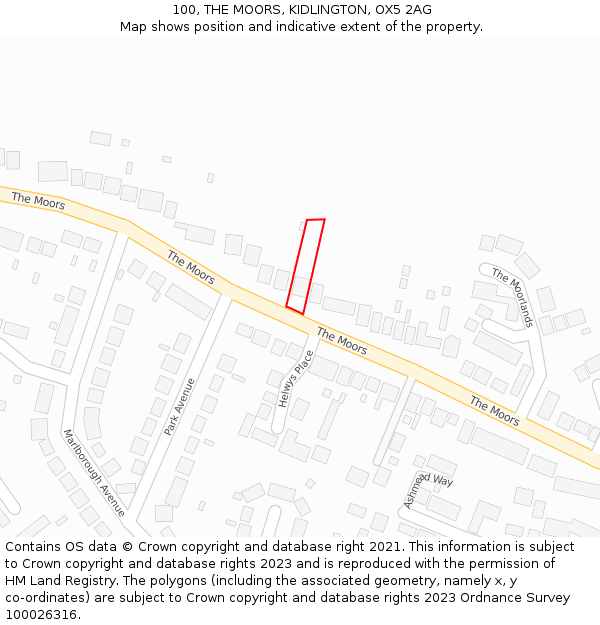 100, THE MOORS, KIDLINGTON, OX5 2AG: Location map and indicative extent of plot