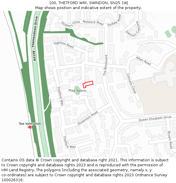 100, THETFORD WAY, SWINDON, SN25 1WJ: Location map and indicative extent of plot