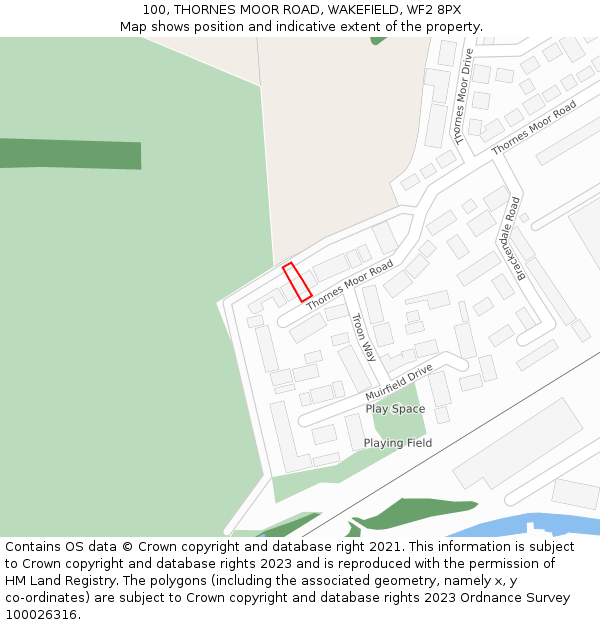 100, THORNES MOOR ROAD, WAKEFIELD, WF2 8PX: Location map and indicative extent of plot