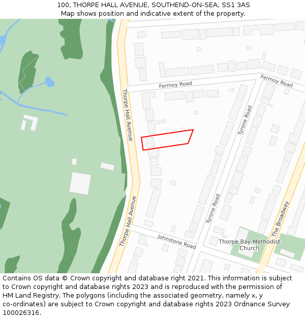 100, THORPE HALL AVENUE, SOUTHEND-ON-SEA, SS1 3AS: Location map and indicative extent of plot