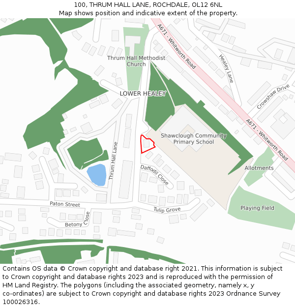 100, THRUM HALL LANE, ROCHDALE, OL12 6NL: Location map and indicative extent of plot