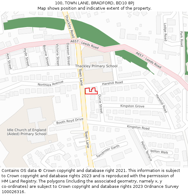 100, TOWN LANE, BRADFORD, BD10 8PJ: Location map and indicative extent of plot