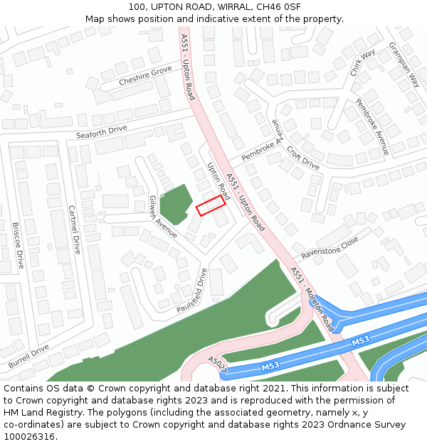 100, UPTON ROAD, WIRRAL, CH46 0SF: Location map and indicative extent of plot