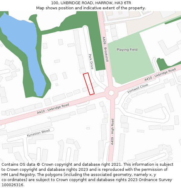 100, UXBRIDGE ROAD, HARROW, HA3 6TR: Location map and indicative extent of plot