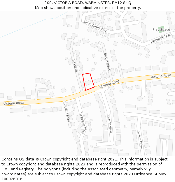 100, VICTORIA ROAD, WARMINSTER, BA12 8HQ: Location map and indicative extent of plot