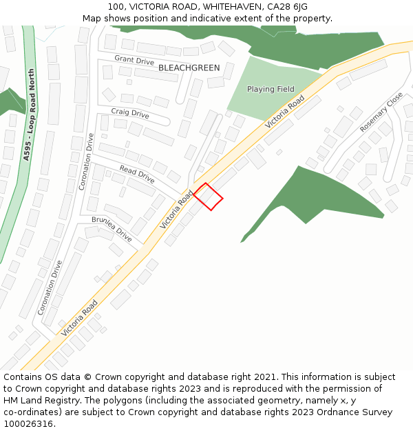 100, VICTORIA ROAD, WHITEHAVEN, CA28 6JG: Location map and indicative extent of plot