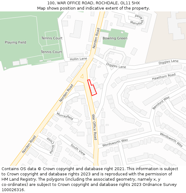 100, WAR OFFICE ROAD, ROCHDALE, OL11 5HX: Location map and indicative extent of plot