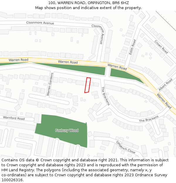 100, WARREN ROAD, ORPINGTON, BR6 6HZ: Location map and indicative extent of plot
