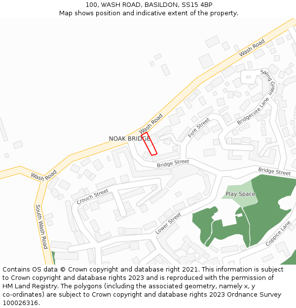 100, WASH ROAD, BASILDON, SS15 4BP: Location map and indicative extent of plot