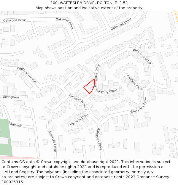 100, WATERSLEA DRIVE, BOLTON, BL1 5FJ: Location map and indicative extent of plot