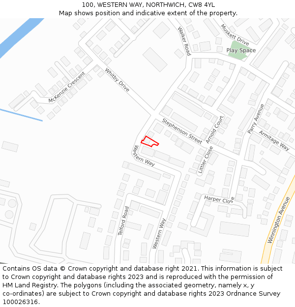 100, WESTERN WAY, NORTHWICH, CW8 4YL: Location map and indicative extent of plot