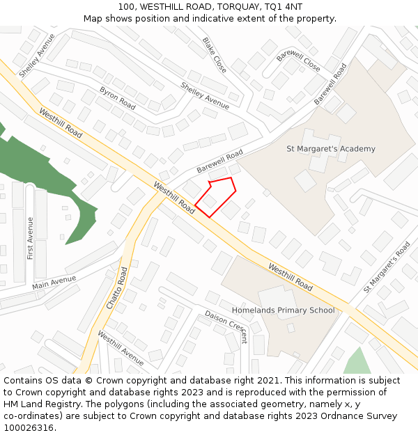 100, WESTHILL ROAD, TORQUAY, TQ1 4NT: Location map and indicative extent of plot