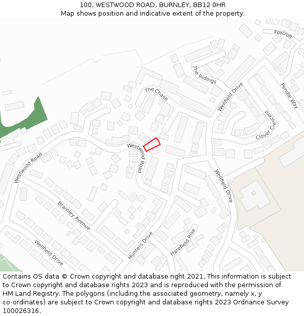 100, WESTWOOD ROAD, BURNLEY, BB12 0HR: Location map and indicative extent of plot