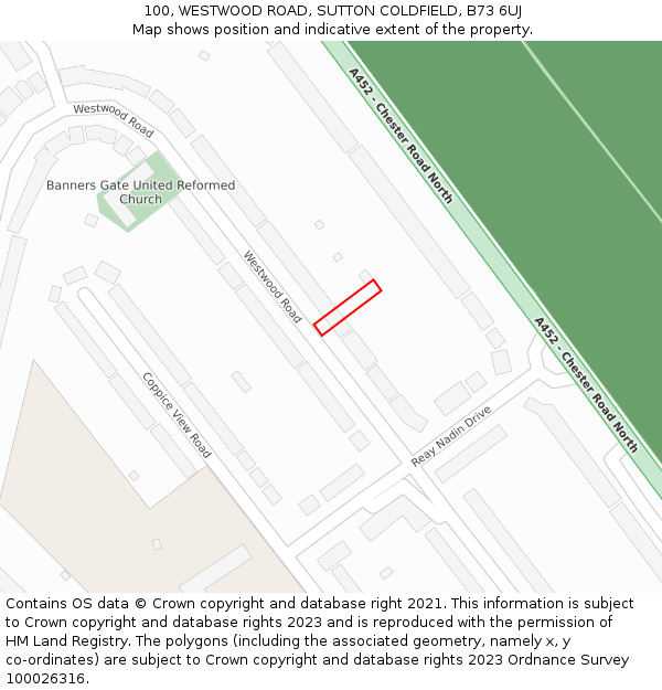 100, WESTWOOD ROAD, SUTTON COLDFIELD, B73 6UJ: Location map and indicative extent of plot