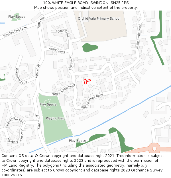 100, WHITE EAGLE ROAD, SWINDON, SN25 1PS: Location map and indicative extent of plot