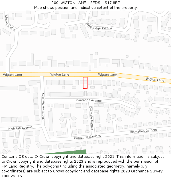 100, WIGTON LANE, LEEDS, LS17 8RZ: Location map and indicative extent of plot
