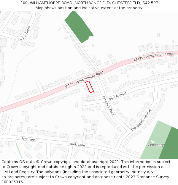 100, WILLIAMTHORPE ROAD, NORTH WINGFIELD, CHESTERFIELD, S42 5PB: Location map and indicative extent of plot